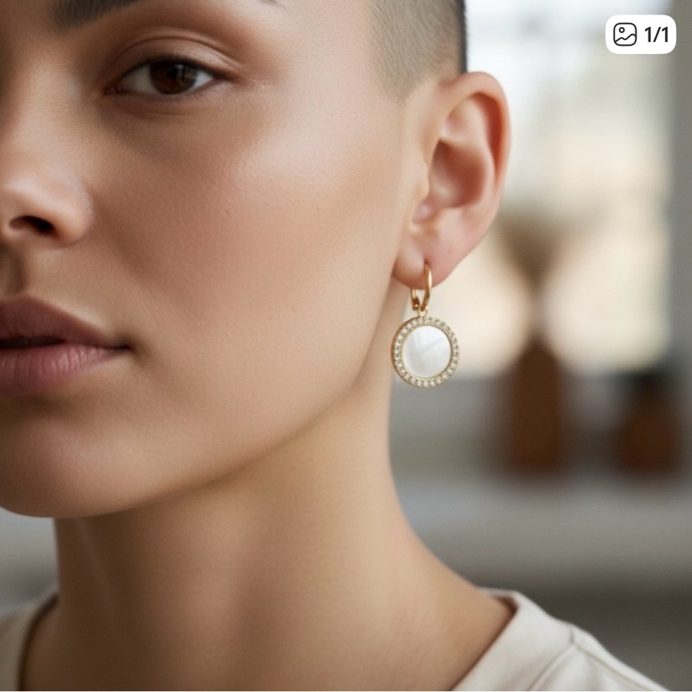 Gold and White Drop Earrings - Elegant Women's Jewelry